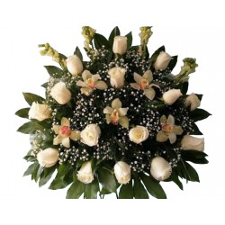 Arreglo Floral Condolencia Orquídeas y Rosas Blancas